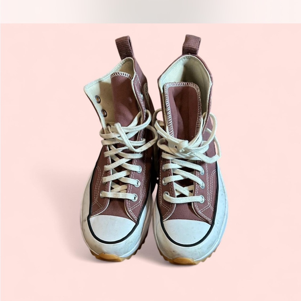 Converse Pink and White High-Top Platform Sneakers